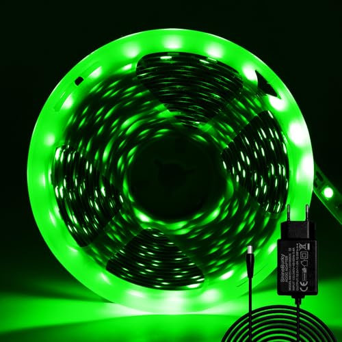 ShineBurky LED Strip 5M Grün, LED Streifen 12V Lichtband LED Selbstklebend 300LEDs SMD5050 LED Band Beleuchtung Lichtband Strips Flexibel for Leiste Küche TV DIY Deko (Inklusive Netzteil)