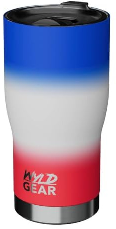 Wyld Gear Tumbler 20 oz (591 ml), Red/White/Blue - Inklusive V-Flow Lid (wiederverschließbarer Deckel) | Isolierbecher | Thermos-Becher | BPA-frei