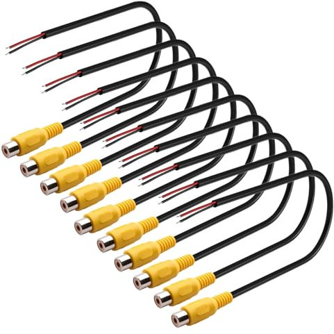 VISSQH 10 Piezas 20cm RCA hembra Plug,Cable de altavoz RCA,Cable Extension de Audio RCA,conector RCA de soldadura para Amplificador Receptor Altavoces(Amarillo)