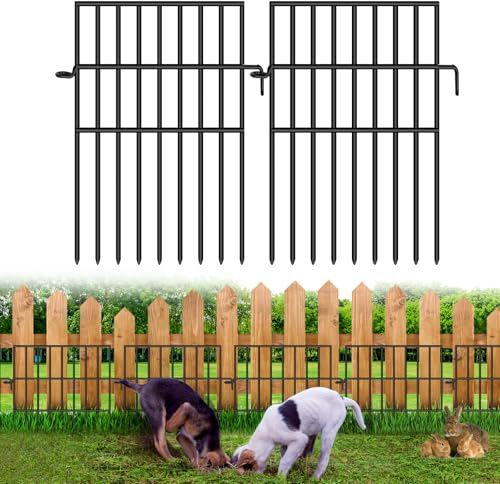 FOKEP 25 Paneele Gartenzaun Tierbarriere, 43,2 cm (H) x 8,2 m (L), kein Graben, Hundezaun-Bordüre, 3,2 cm Spike-Abstand, rostfreies Metall, dekorative Zäune für Outdoor, Hof, Terrasse