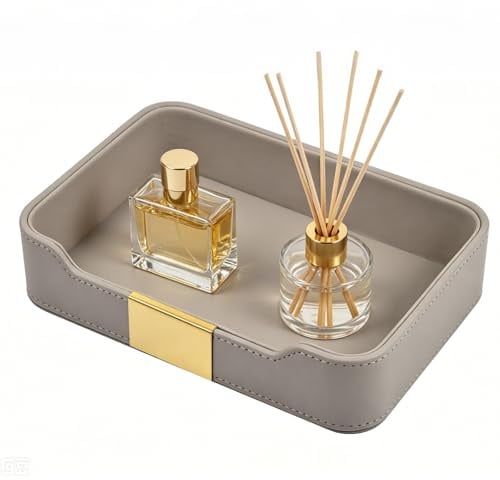 Vassoio in pelle di lusso per desktop, organizer decorativo, in pelle, per gioielli, orologi, cosmetici, chiavi, telefono, portafoglio, grigio