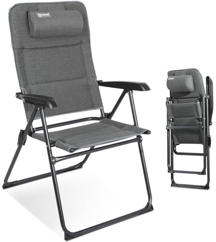 Homecall Campingstuhl Faltbar Bis 150 KG Gartenstuhl Klappbar Hochlehner - Faltbar Balkonstuhl Gartensessel Outdoor Anti-UV & Wasserdicht 5-Fach Verstellbare Rückenlehne mit Armlehne (Olefin)