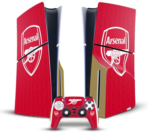 Head Case Designs Offizielle Arsenal FC Home 2023/24 Wappen-Set Vinyl Haut Gaming Aufkleber kompatibel mit Sony PlayStation 5 PS5 Slim Disc Edition Console & DualSense Controller