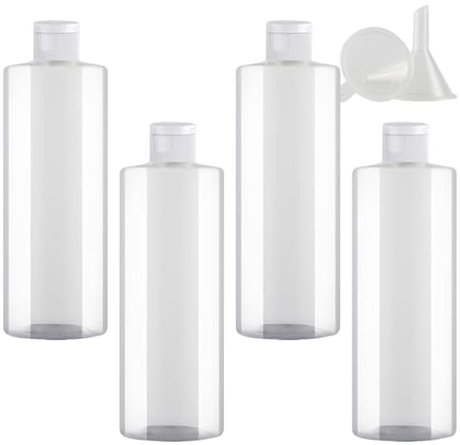PQPAUTY 4 pièces 500ml Transparent Vide Plastique Bouteille avec Blanc Bouchon à Bascule de Lotion pour lotions crèmes gels shampooing
