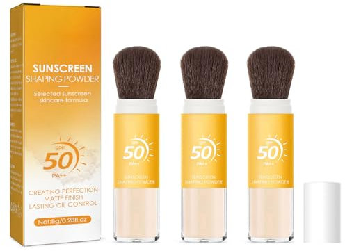 NAOLVE 3PCS Mineral Sunscreen Setting Powder, SPF 50 Translucent Mineral Brush Powder, Sunblock Setting Powder,Powder Sunscreen for Face,Oil Control Natural Matte Finish,Lasting Lightweight Breathable