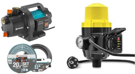 Gardena Pompe de jardin 3000/4, Basic Set : Pour arrosage avec unité d'aspiration 3,5 m & TROTEC Pressostat électronique TDP DSP pour le contrôle des pompes de jardin et de l'eau 1 phase