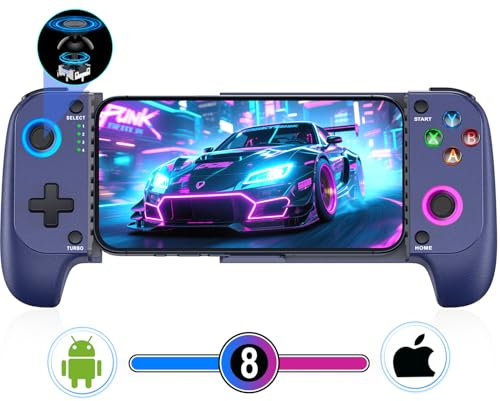 Controller di gioco mobile per iPhone/Android, custodia per telefono wireless, controller da gioco con joystick Hall adatto per Xbox Game Pass, Steam Link, Roblox, Call of Duty e altro, blu