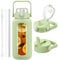 HYDRAGLAZIC 2L Glass Water Bottle with 2 Lids Flip and Chug Lids 2 Liter Large Water Jug with Time Marker and Silicone Sleeve BPA Free Leak-proof for Sports Gym, Light Green