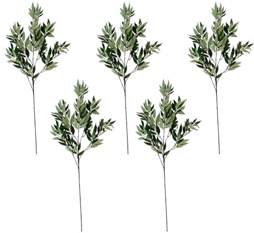 RXMORI Lot de 5 Tiges de Verdure Artificielles, 95 Cm, 6 Fourchettes, Bouquet de Saule Artificiel, Fausses Feuilles Vertes en Soie pour Bricolage, Mariage, Vase, Arrangement Floral