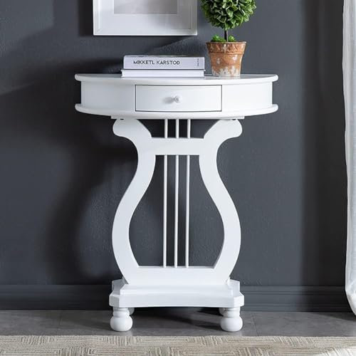 Halbrunder Konsolentisch aus Holz, Beistelltisch mit rechteckiger Basis, moderner Halbrunder Tisch, Halbrunder Flur-Wandtisch, Beistelltisch. HNO-Tisch für kleine Räume, Weiß