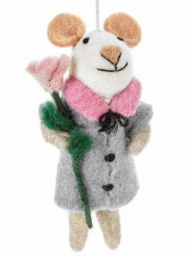 POMMERNTRAUM ® | Dekorationsfigur Filzfigur Baumhänger Christbaumhänger Weihnachtsbaumhänger Filzmaus (Maus mit Herzblume)