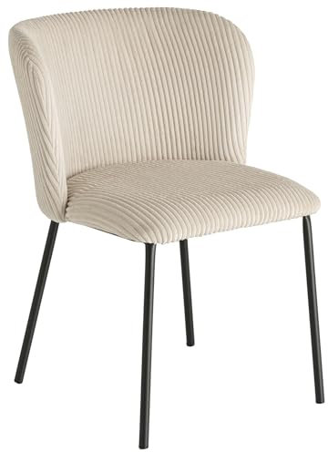 Riess Ambiente Design Stuhl Lyon - beige Cord - Schwarze Metallbeine - Esszimmerstuhl ohne Armlehne