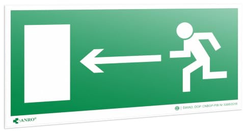 PRINTIMA Leuchtendes PVC-Rettungswegschild - 30x15cm, leuchtendes Fluchtweg-Sicherheitsschild mit einem nach links zeigenden Pfeil - Beispiel eines Notausgangs aus einem Fluchtweg (E0 02)