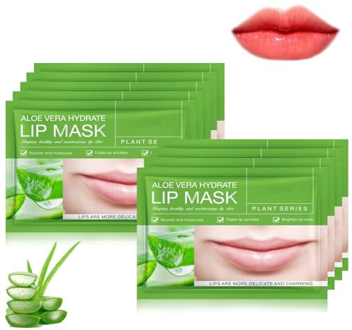 Lip Mask, 15 Piezas Mascarilla Labial, Almohadillas Labiales Hidratantes, Exfoliante Mascarilla Labial, Lip Care Lip Mask, Adecuada para Labios Secos y Agrietados, Línea Fina y Arrugas, áloe Vera