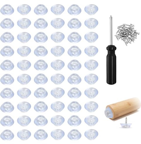 60Pcs Round Tansparent Rubber Feet Bumpers, Built in Stainless Steel Rubber Cutting Board Feet Pad, Moistureproof Protector, Non Slip Chopping Board Legs for Furniture（19 * 12 * 7mm)
