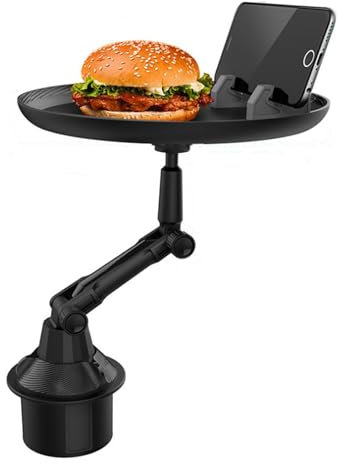 Cup Holder Tray Table, 360º Rotation Adjustable Car Drink Holders with Phone Holder, Stretchable Non-Slip Tray for Eating, Portable Car Interior Organizer Accessories