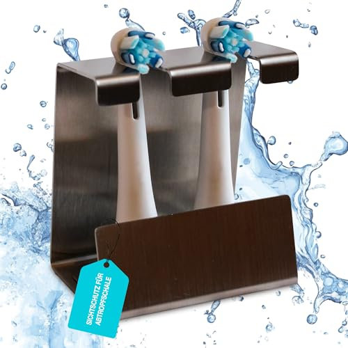 Weidenblatt Zahnbürstenhalter Wand ohne Bohren [Sichtschutz, Edelstahl] Aufsteckbürsten Halter mit Abtropfschale, elektrische Zahnbürste Halterung, Bürstenhalter, Zahnbürstenkopf Halter
