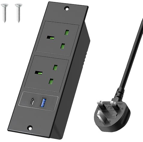 Dhqkqg Recessed Power Strip with USB C PD20W, Desk Power Socket, Recessed Power Socket with USB C and 2 Outlets, 2M/6.6FT Cable, Power Extension Lead for Home Office Kitchen Workbench