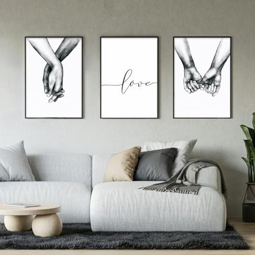 OJTOJT Poster Set, Bilder Schlafzimmer Modern 3er Set, Poster Handhaltung In Schwarz Und Weiß, Linie Liebe, Passende Poster FüR Zuhause Und BüRo, Ohne Rahmen (30x40cm)