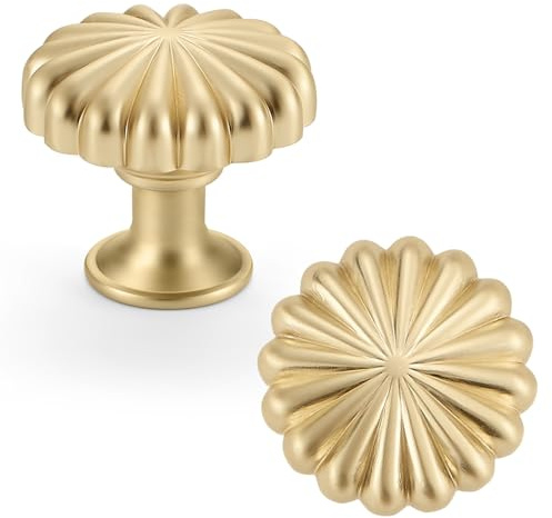 FAPUAL 10 Pack Gold Cabinet Knobs for Kitchen Cabinets and Dresser Drawers，Zinc Alloy Brushed Brass Hardware Handles Pulls，Vintage Cupboard Drawer Knob