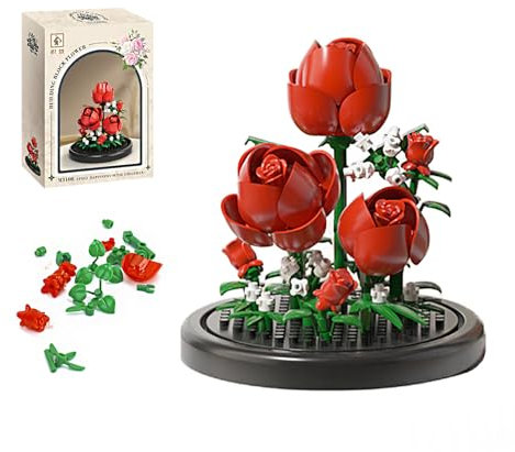Caelura Klemmbausteine Blumen, Blumen Bausteine, Romantische Rosen Bausteine 150 Teile mit Sockel für Paare, Kreative Heimdekoration, Geschenkidee für Valentinstag oder Hochzeit