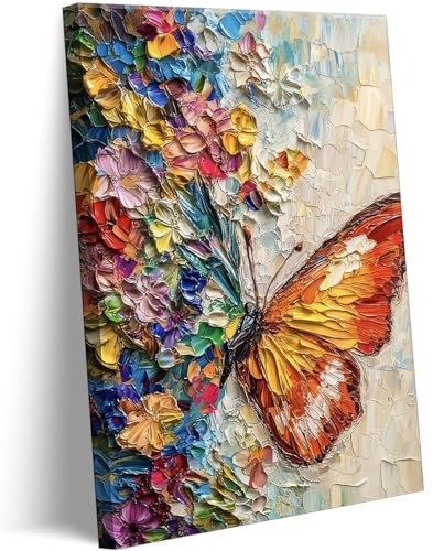 Leinwandbild, Schmetterling, bunte Schmetterlinge und Blumen, Wanddekoration, moderner abstrakter Posterdruck für Wohnzimmer, Schlafzimmer, Büro, Heimdekoration, zum Aufhängen vorbereiten