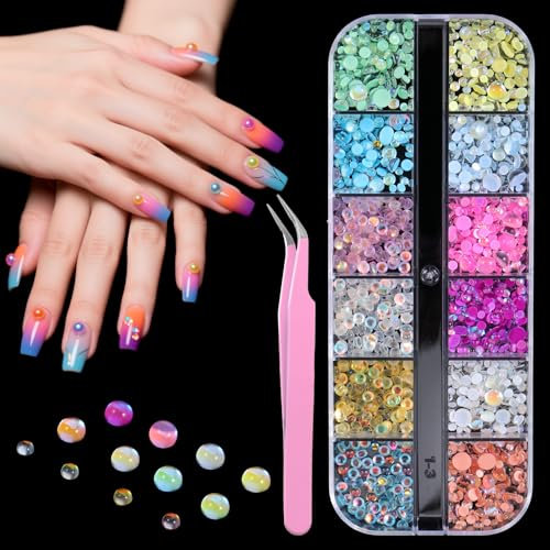 3D Aurora Bubble Beads Nail Charms 3D Nails Art Charms Colorful Mermaid Nail Art Mixed Crystal Beads for DIY Crafts Acrylic Nails Decorations