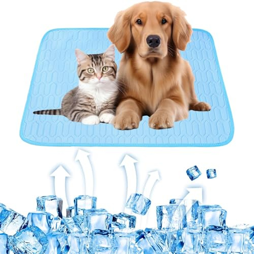 WUDEUI Dog Cooling Mat, Ice Silk Pet Cooling Pad for Summer, Washable Cat Cool Bed for Outdoor Indoor Kennels Crates Car Seats (Blue, 100 * 75cm/39.4 * 29.5'')