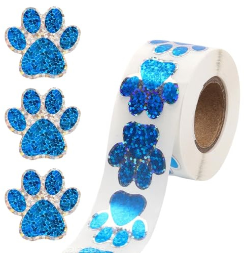 500 Stück Hunde Glitzer Aufkleber,Katzenpfote Aufkleber Kinder,2,5cm Hundepfote Glitzer Sticker,Selbstklebende Pfote Aufkleber,Bunte Glitzer Aufkleber für Schüler Belohnung Bücher Dekoration (Blau)