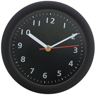 Sharplace wasserdichte Badezimmer-Uhr Mini Badezimmeruhr mit Silikagel Saugnäpfe zum Aufhängen, Funk-Badezimmeruhr, Küchenuhr, Baduhr, Quarz-Uhrwerk, feuchtigkeitsabweisend, 148 mm Schwarz