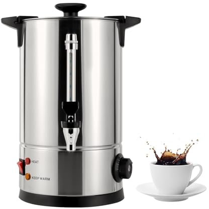 Stainless Steel Coffee Percolator Brewer with Faucet - 10L Hot Beverage Dispenser with Adjustable Temperature Control for Office Parties and Weddings