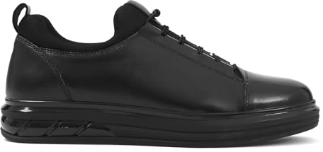 Celal Gültekin Herren Derby Sneaker Echtleder Slip-On Halbschuhe mit Schnellverschluss Sockenkragen und 4 cm Sohle Schwarz