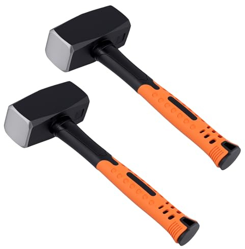 CHUENKUK 2 Stück Vorschlaghammer 2kg, 28cm Länge Schwarz Gelb Fäustel mit Gummiaufsatz, Sledge Hammer für Abbrucharbeiten