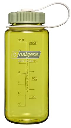 Nalgene 16 oz Wide Mouth Water Bottle, Thrill & Motion, Endive w/Oil Green | Slim Cup Holder Size, BPA-Free, Durable & Lightweight, Leak Sproof, Dishwasher Safe, Small Bottle for Gym, Hiking & Travel
