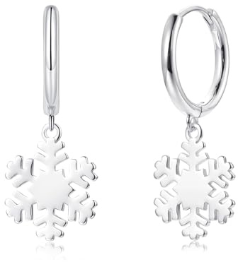 Bewenda Ohrringe Weihnachten Silber 925, 925 Sterling Silber Schneeflocke Ohrringe Hängend, Schneeflocke Creolen Ohrhänger mit Zirkonia, Hypoallergen Weihnachts Creolen Hängeohrringe für Damen Mädchen