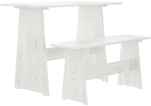 Owoxanthellate Esstisch mit Bank Reine Kleiner Holztisch aus massiver Kiefer Weiß 100x60x73 cm klappbarer Küchentisch platzsparend für Esszimmer Küche oder Wohnzimmer
