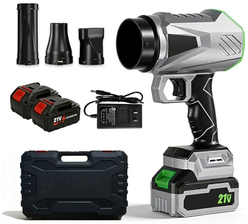 Compressed Air Duster, Turbo Jet Blower Electric Cordless Dust Blower, Adjustable Rechargeable for PC Keyboard Cleaning, Car Detailing, Home, Office and Outdoor Debris Removal (2Batt&1Char&Box&Set)