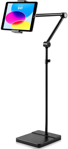 Tablet Bodenständer 360° drehbar, stabil, für Bett & Sofa, 4,9-9,8 Zoll | 2,5 kg Standfuß, höhenverstellbar, kratzfest, für Tablets, Smartphones, Kindle, 4,9-9,8 Zoll (schwarz)