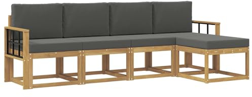 vidaXL Outdoor-Sofagarnitur mit Kissen 5 pcs Weiß und Anthrazit, Garten Sofa Set, Moderne Möbel für draußen, Robustes Sitzen für Terrasse, Garten und Balkon, schicker Akazien Lounge