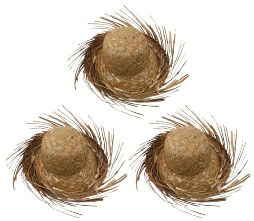 iplusmile 3 Piezas Sombrero de Paja Tejido Estilo Espantapájaros para Mujer, Color Caqui, Transpirable y Decorativo para Playa y Eventos al Aire Libre
