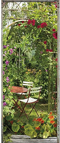 Trompe l'oeil porte Adhésif Jardin Fleuri, Polyvinyle, Multicolore, 83 x 0, 1 x 204 cm