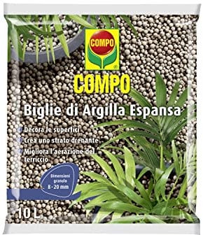 COMPO Biglie di Argilla Espansa, Per il Drenaggio, la Decorazione e l’Aerazione del Suolo, Per l’Idrocoltura, Sacco 10 L