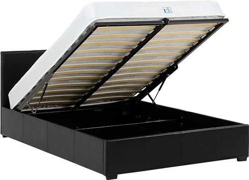 Seconique Waverley 4' Small Double Storage Ottoman Bed in Black Pu