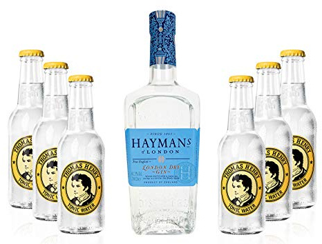 Haymans Dry Gin London 0,7l (41,2% Vol) + 6x Thomas Henry Tonic Water 200ml Spirituose Bar Cocktail Longdrink Gin tonic- [Enthält Sulfite] - Inkl. Pfand MEHRWEG