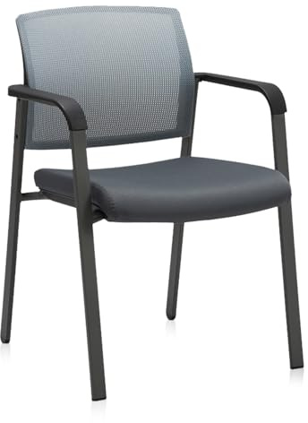 CLATINA Mesh Back Stacking Arm Chairs with Upholstered Fabric Seat and Ergonomic Lumbar Support Stackable Desk Chair for Office School Classroom Church Home Guest Reception Meeting Conference, Grey