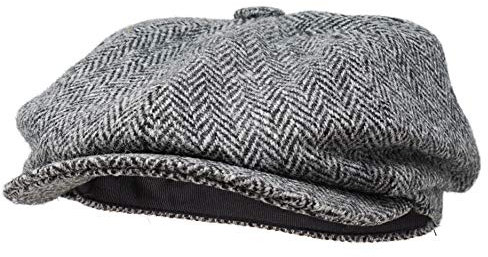Borges & Scott Lomond Schirmmütze Newsboy – Schiebermütze aus 100% handgewebter Wolle - Harris Tweed - wasserabweisend - Holzkohle 54cm