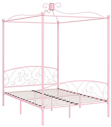 vidaXL Himmelbett Bettgestell Bett Doppelbett Metallbett Bettrahmen Lattenrost Schlafzimmerbett Schlafzimmermöbel Ehebett Rosa Metall 120x200cm
