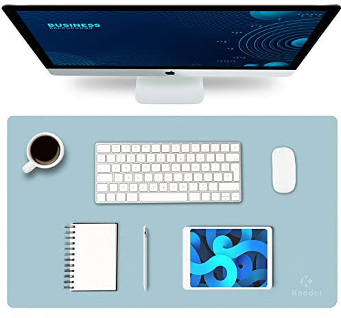 K KNODEL Tischunterlage, Schreibtischunterlage, 60 x 35cm PVC Tischunterlage, Laptop Tischunterlage, wasserdichte Schreibunterlage für Büro- oder Heimbereich, doppelseitig (Hellblau/Silber)