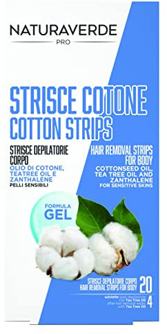Naturaverde | PRO - Strisce Depilatorie Corpo in Cotone con Olio di Cotone, Tea Tree Oil, Zanthalene, Pelli Sensibili, Ceretta a Freddo, Depilazione a Freddo, 20 Pezzi e 4 Salviette Post Depilazione