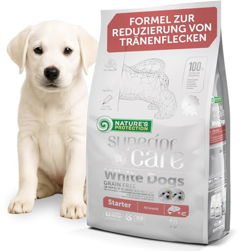 Nature's Protection Superior Care Welpen-Trockenfutter, Lachs 10 kg | Gesundes Wachstum & sanfte Verdauung, Kleine Kroketten, Hunde bis 4 Monate & säugende Hündinnen, Weißes Fell, Alle Rassen